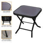 Side Table with Space-Saving, Foldable, Wood, Folding Garden Tempered Glass Top Black - product gallery image 7