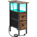 Side Table with Space-Saving, Metal, Narrow Fabric Drawers LED Light Strip - Brown-1pc option