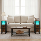 Side Table with Space-Saving, Metal, Narrow Fabric Drawers LED Light Strip