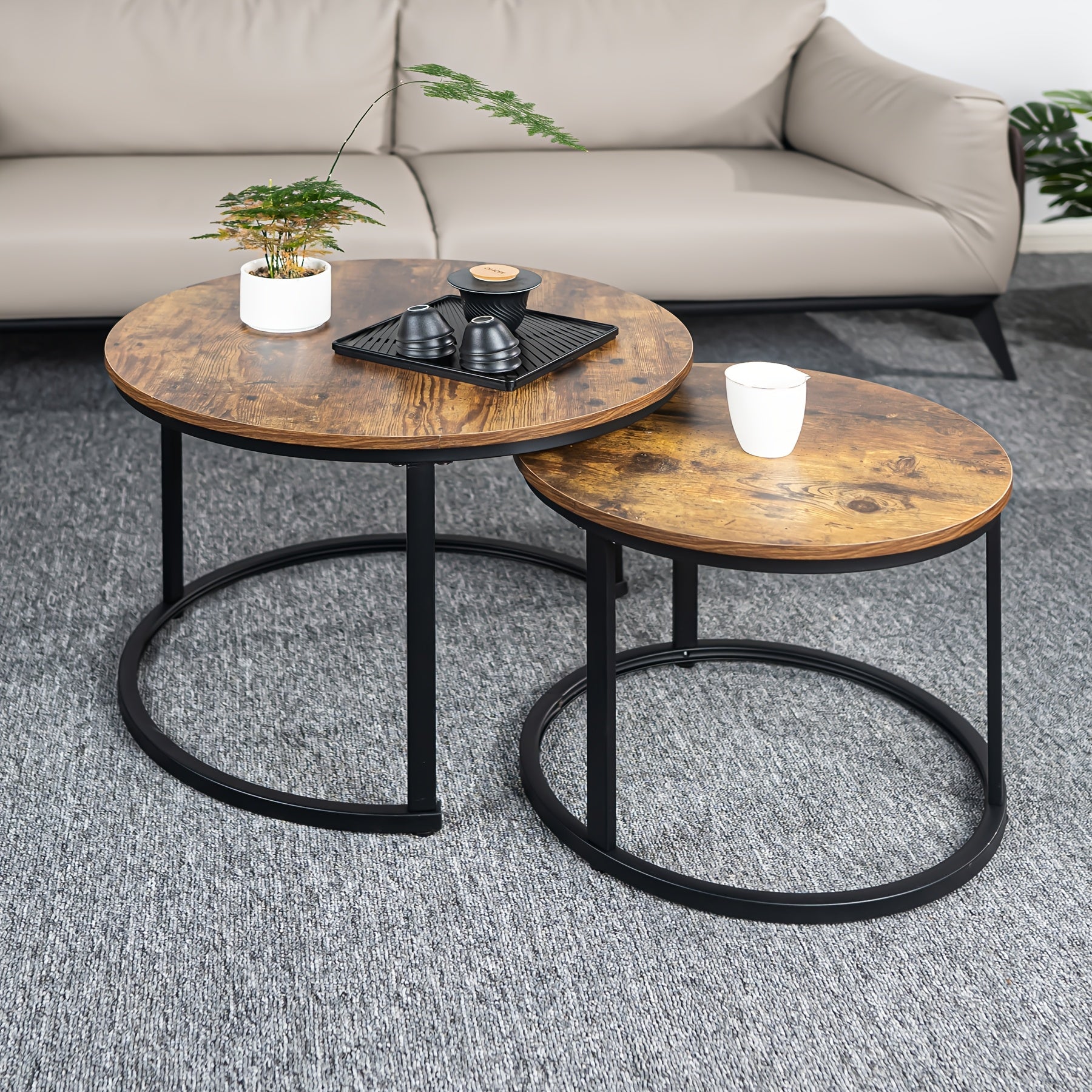 Side Table with Space-Saving, Metal, Nesting Tables of Round Coffee Metal - Coffee Yellow option