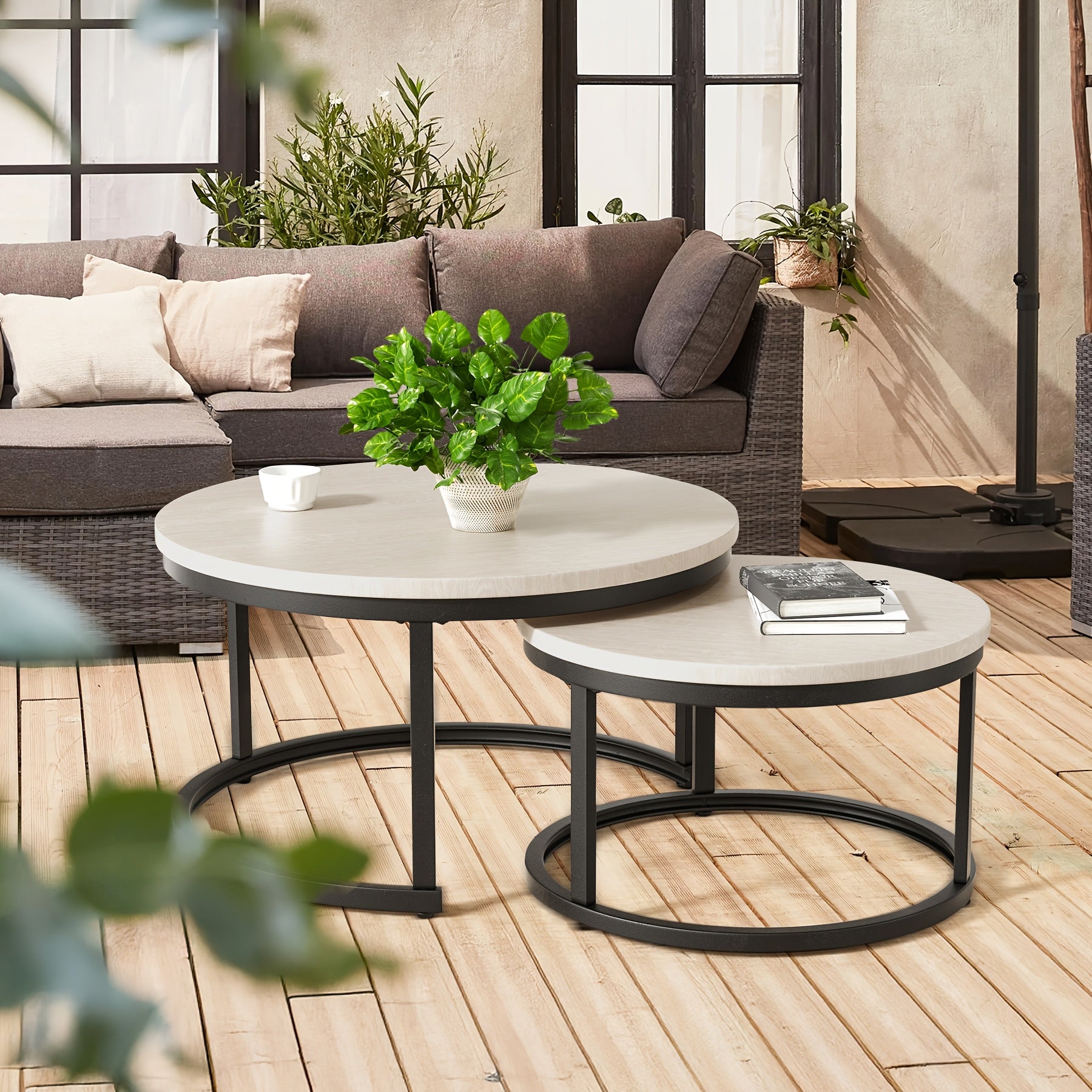 Side Table with Space-Saving, Metal, Nesting Tables of Round Coffee Metal - product gallery image 2