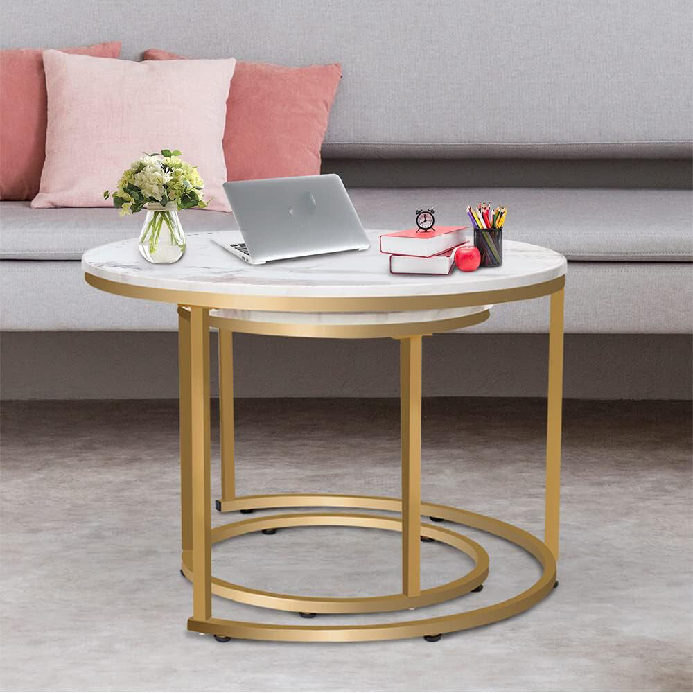 Side Table with Space-Saving, Non-Slip, Wood, Round Nesting Coffee Tables of Stackable - product gallery image 12