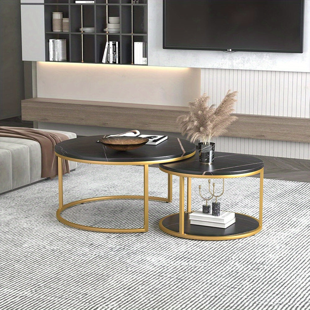 Side Table with Space-Saving, Non-Slip, Wood, Round Nesting Coffee Tables of Stackable - product gallery image 15
