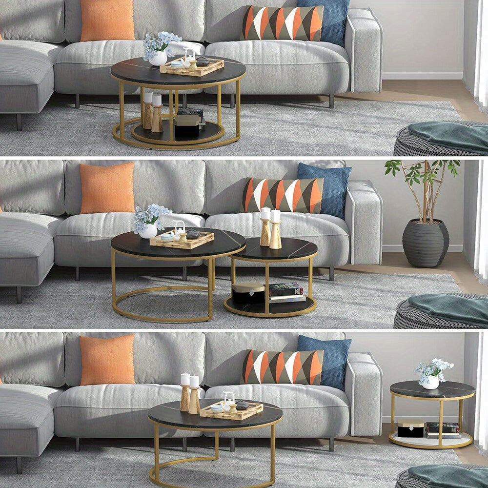 Side Table with Space-Saving, Non-Slip, Wood, Round Nesting Coffee Tables of Stackable - product gallery image 16