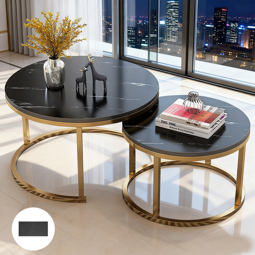 Side Table with Space-Saving, Non-Slip, Wood, Round Nesting Coffee Tables of Stackable - product gallery image 19