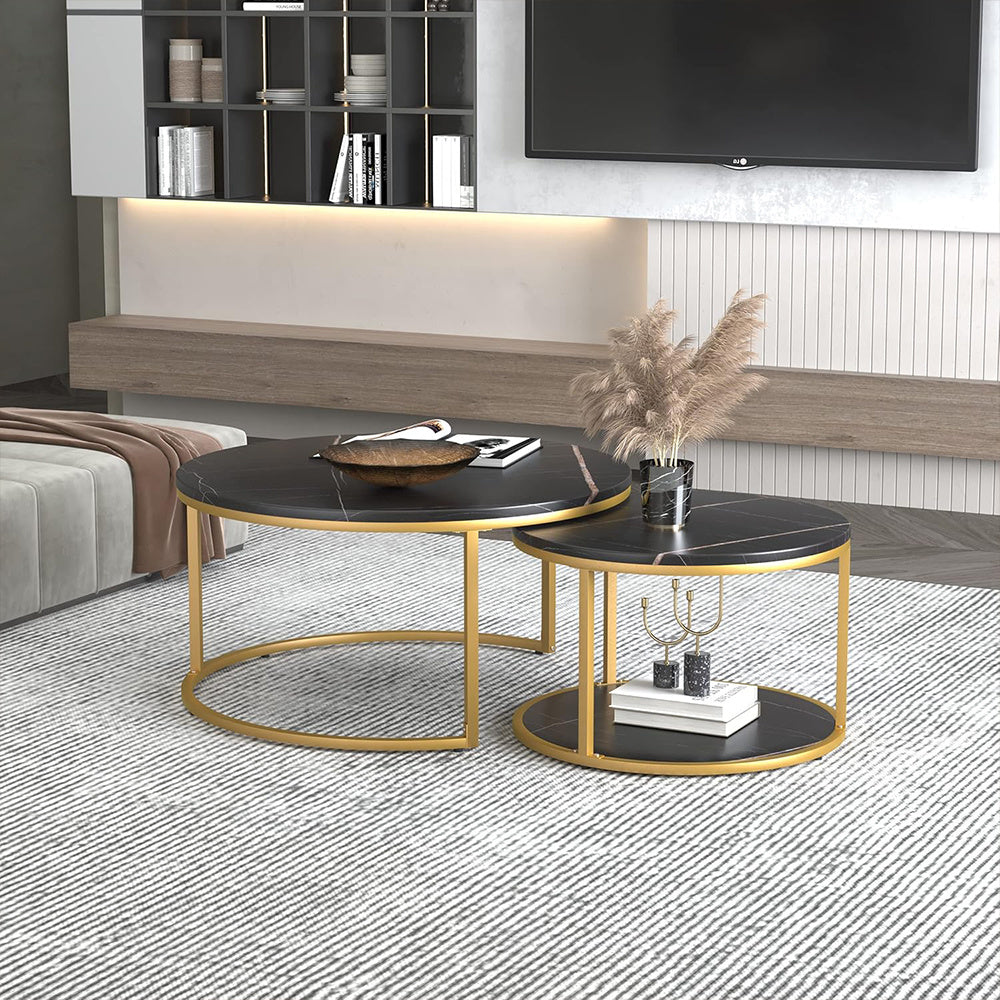 Side Table with Space-Saving, Non-Slip, Wood, Round Nesting Coffee Tables of Stackable - product gallery image 6