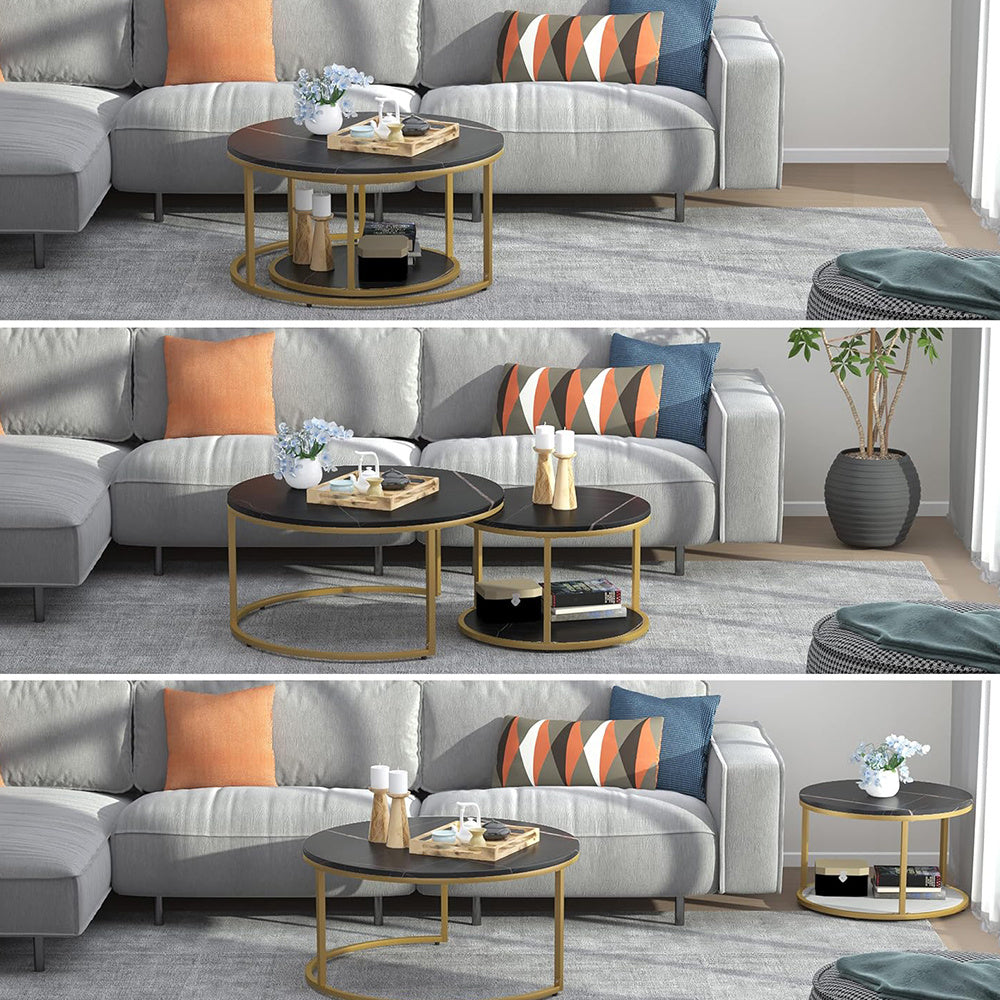 Side Table with Space-Saving, Non-Slip, Wood, Round Nesting Coffee Tables of Stackable - product gallery image 7