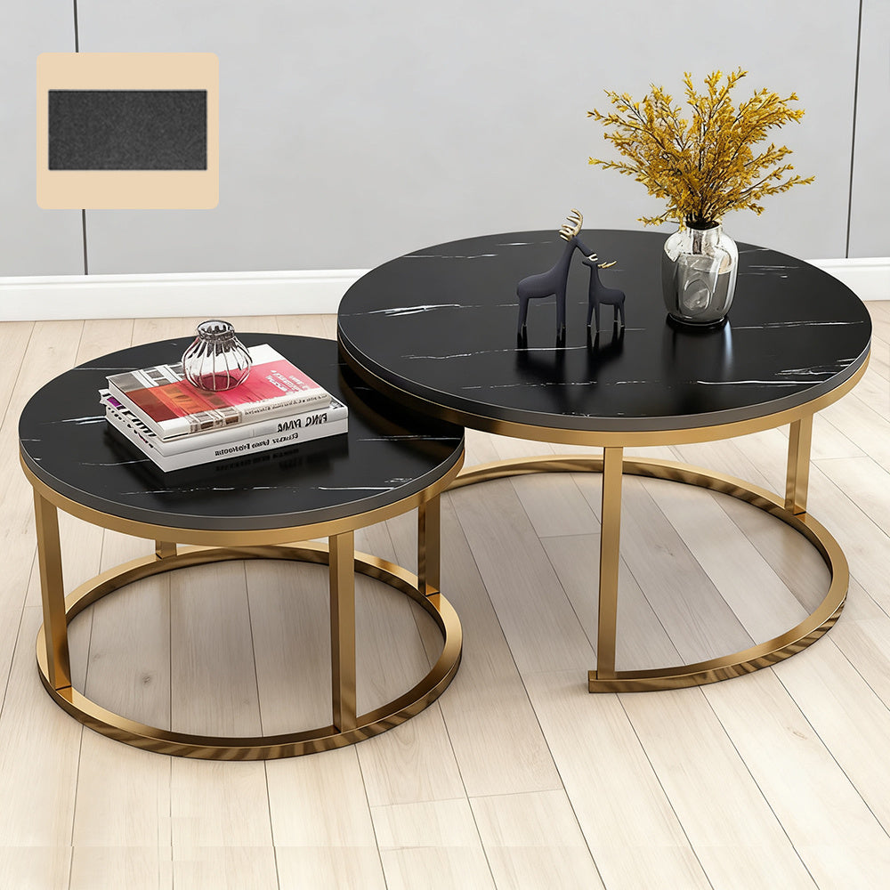 Side Table with Space-Saving, Non-Slip, Wood, Round Nesting Coffee Tables of Stackable