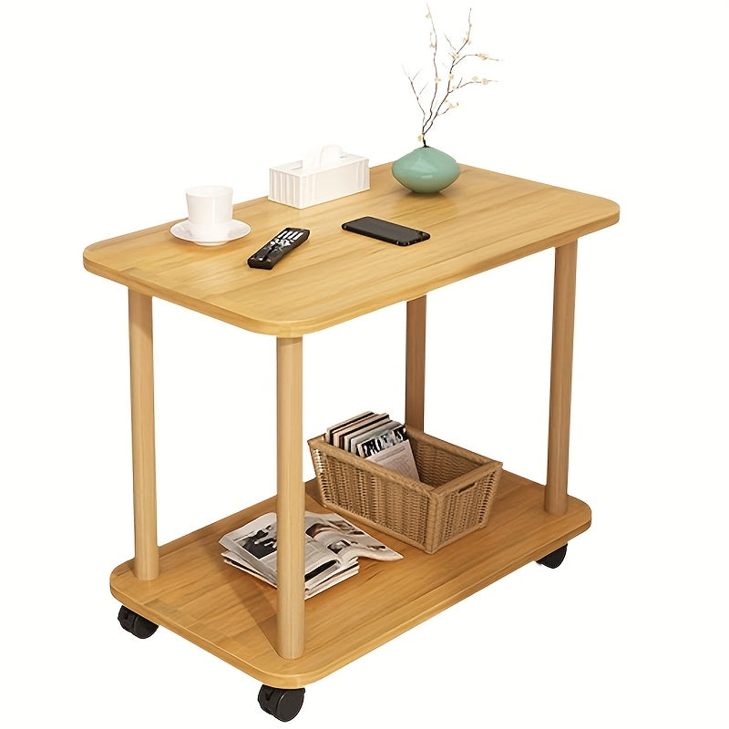 Side Table with Space-Saving, Wheels, Lockable, Wood - Brown option