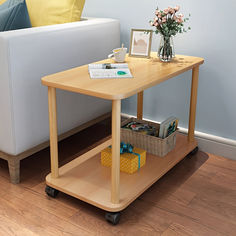 Side Table with Space-Saving, Wheels, Lockable, Wood - product gallery image 2