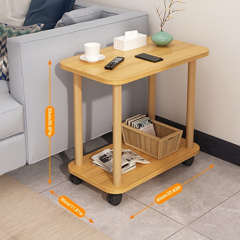 Side Table with Space-Saving, Wheels, Lockable, Wood - product gallery image 4