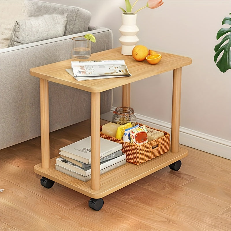 Side Table with Space-Saving, Wheels, Lockable, Wood - product gallery image 5