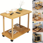 Side Table with Space-Saving, Wheels, Lockable, Wood - product gallery image 6