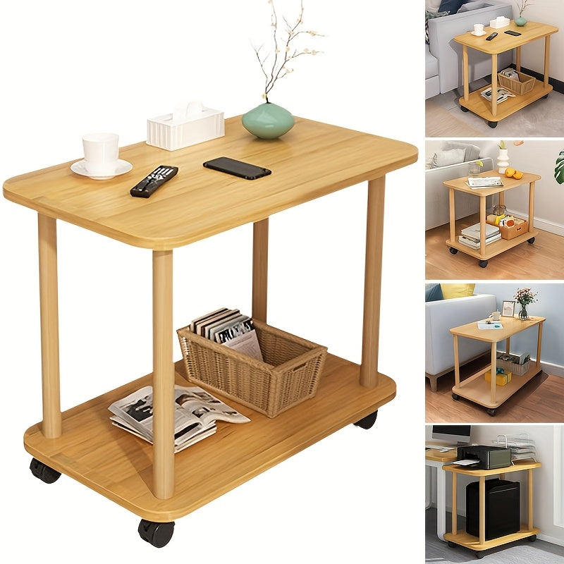 Side Table with Space-Saving, Wheels, Lockable, Wood - product gallery image 6