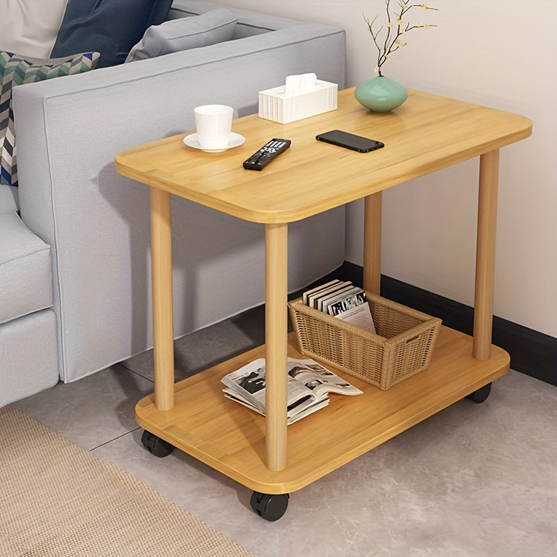 Side Table with Space-Saving, Wheels, Lockable, Wood
