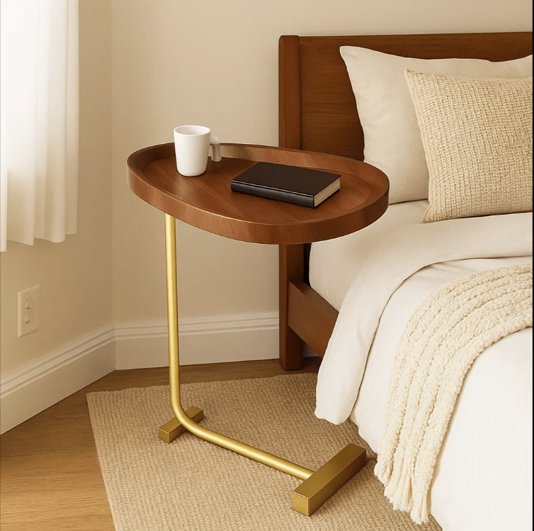 Side Table with Wood Top Gold Steel Frame C-Shaped - product gallery image 12
