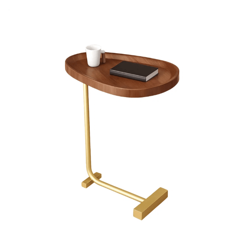 Side Table with Wood Top Gold Steel Frame C-Shaped - product gallery image 2
