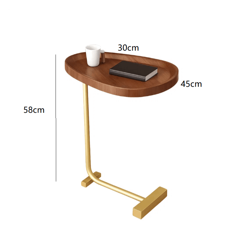 Side Table with Wood Top Gold Steel Frame C-Shaped - product gallery image 3