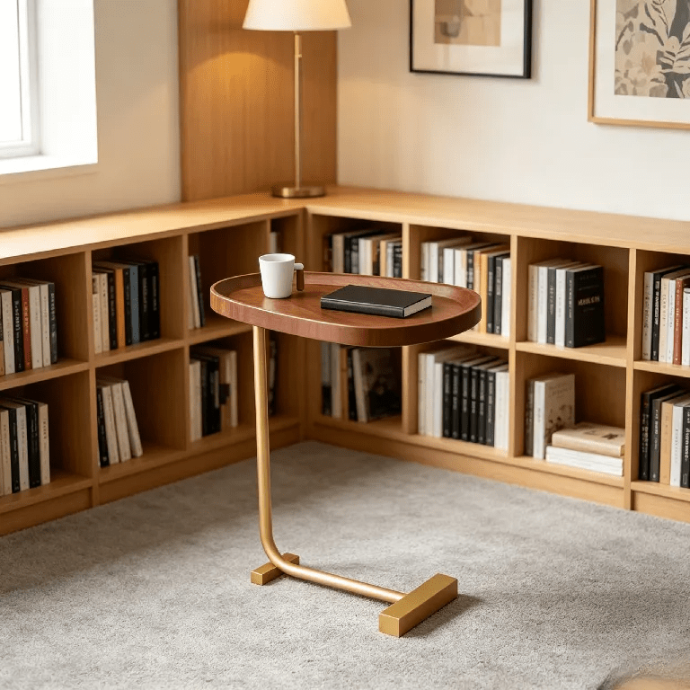 Side Table with Wood Top Gold Steel Frame C-Shaped - product gallery image 4