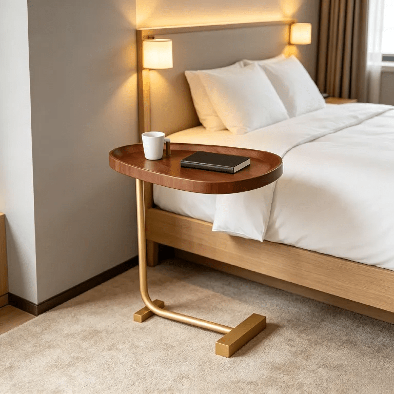 Side Table with Wood Top Gold Steel Frame C-Shaped - product gallery image 5