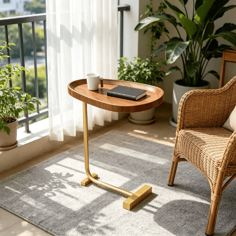 Side Table with Wood Top Gold Steel Frame C-Shaped - product gallery image 6