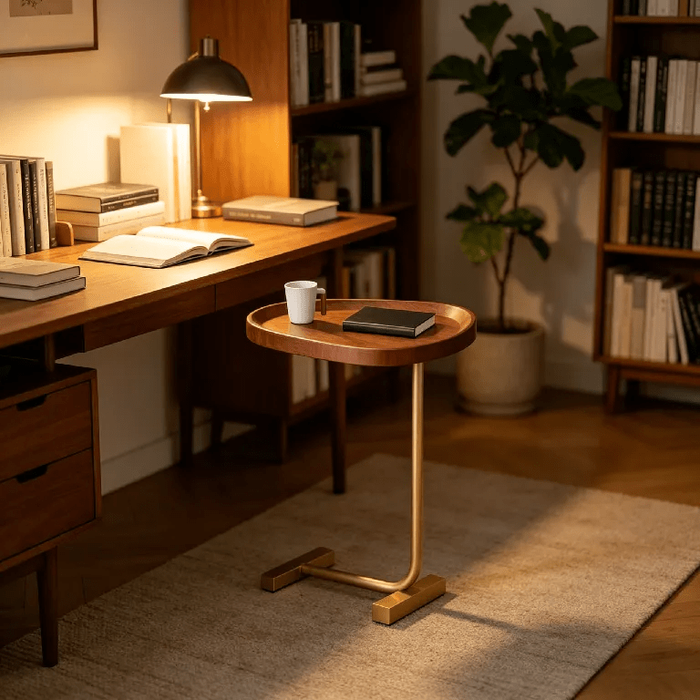 Side Table with Wood Top Gold Steel Frame C-Shaped - product gallery image 7