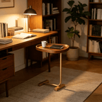 Side Table with Wood Top Gold Steel Frame C-Shaped - product gallery image 7