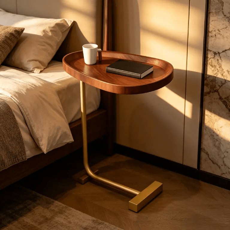 Side Table with Wood Top Gold Steel Frame C-Shaped - product gallery image 8
