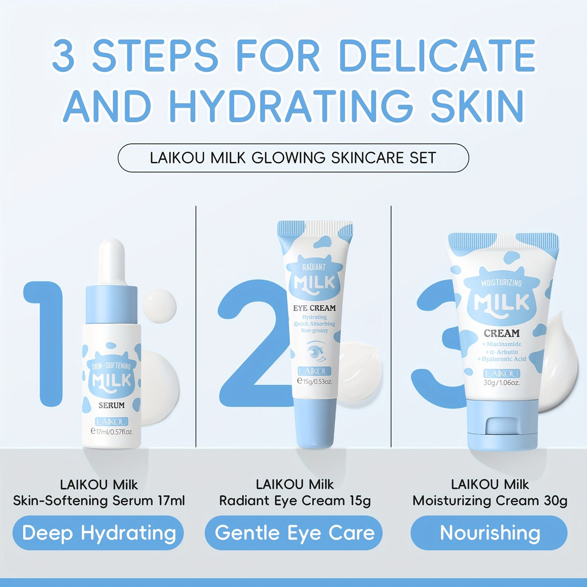 Skincare Set LAIKOU Milk Glowing Radiance Serum Day with Milk Skincare Set - product gallery image 3