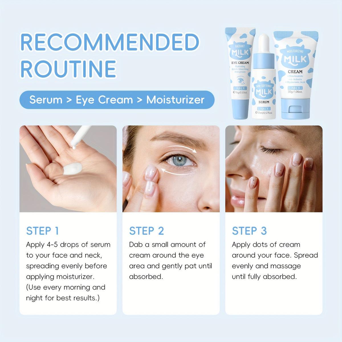 Skincare Set LAIKOU Milk Glowing Radiance Serum Day with Milk Skincare Set - product gallery image 4