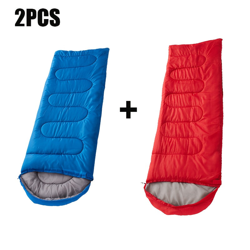 Sleeping Bag with 2 Pack, 3-Season Twin Lightweight Rectangular Zipper - Blue+Red option