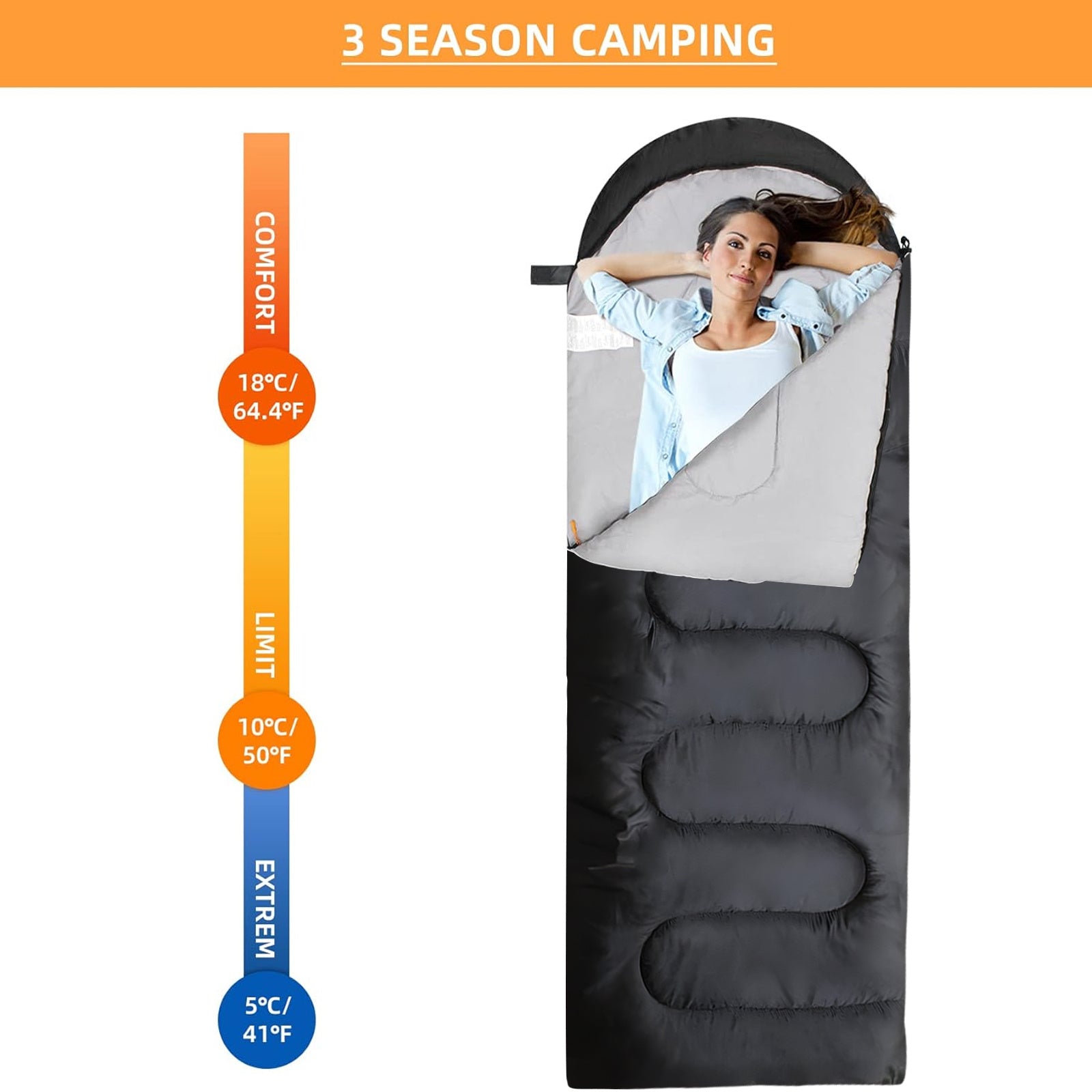 Sleeping Bag with Non-Slip, Cotton, 3-Season Single Adult Ultralight Compact - product gallery image 11
