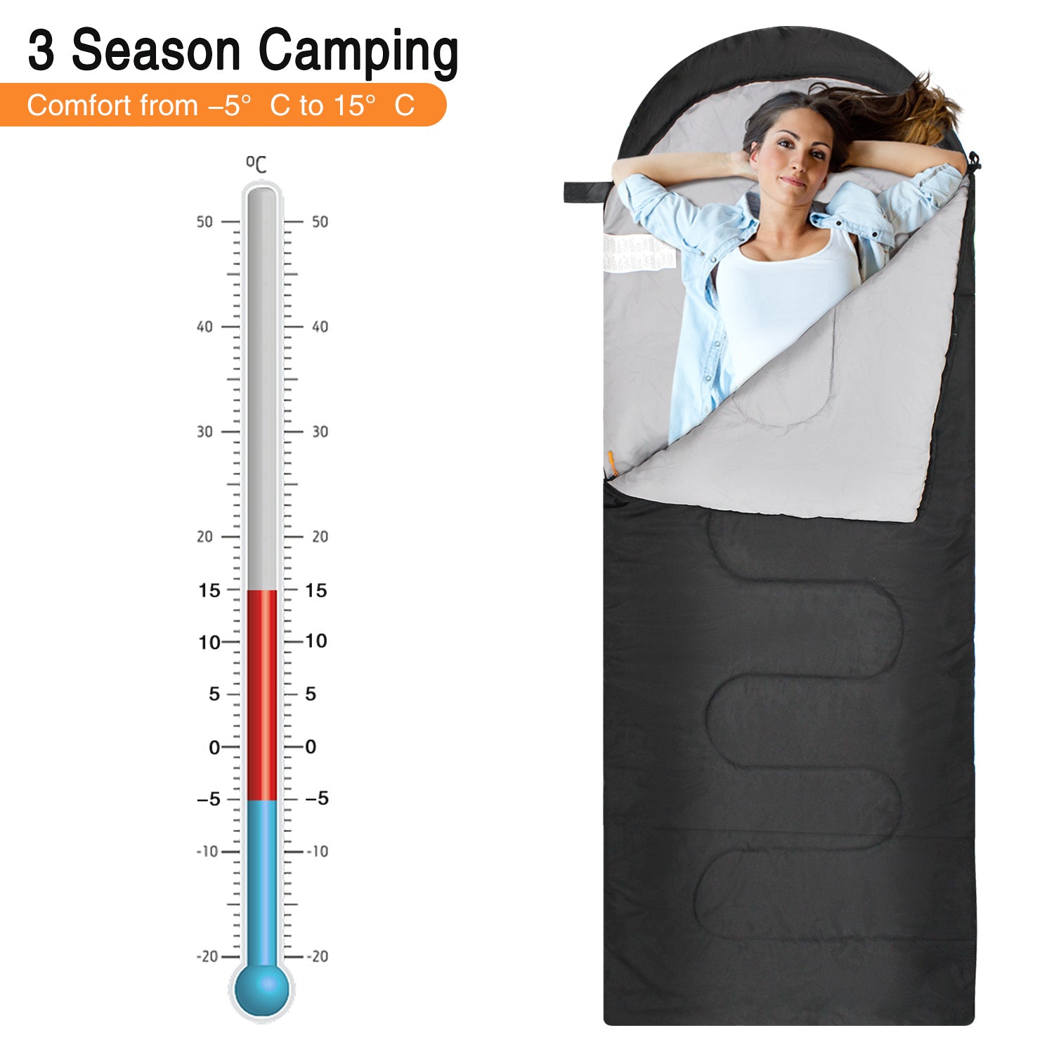 Sleeping Bag with Non-Slip, Cotton, 3-Season Single Adult Ultralight Compact - product gallery image 4