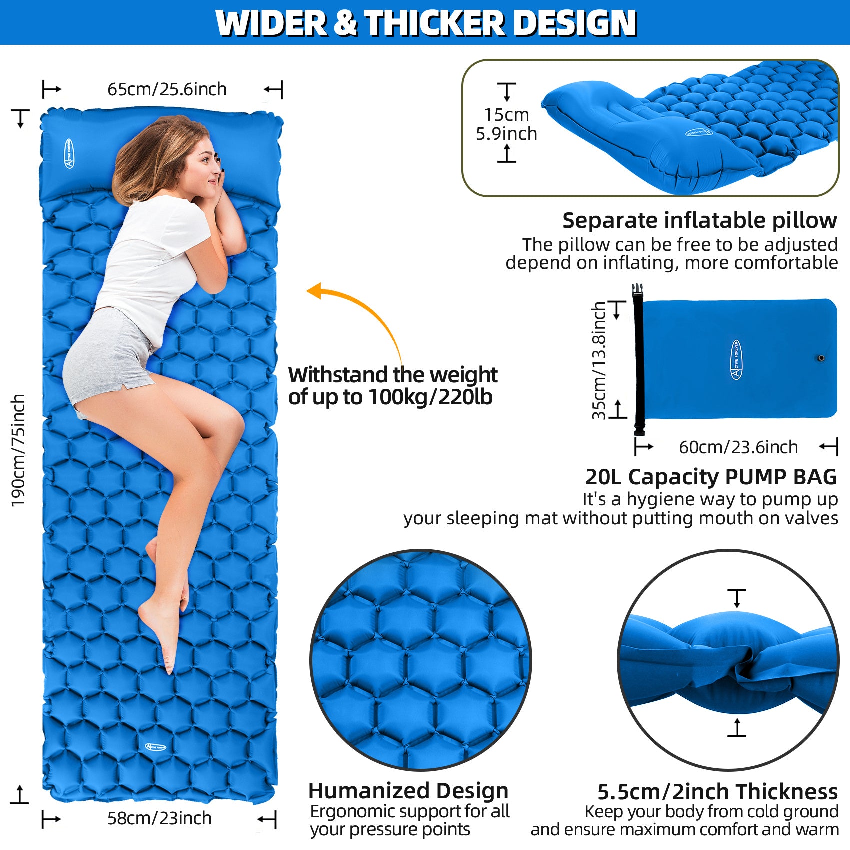 Sleeping Pad with Inflatable Camping Mat Pillow Single - product gallery image 2