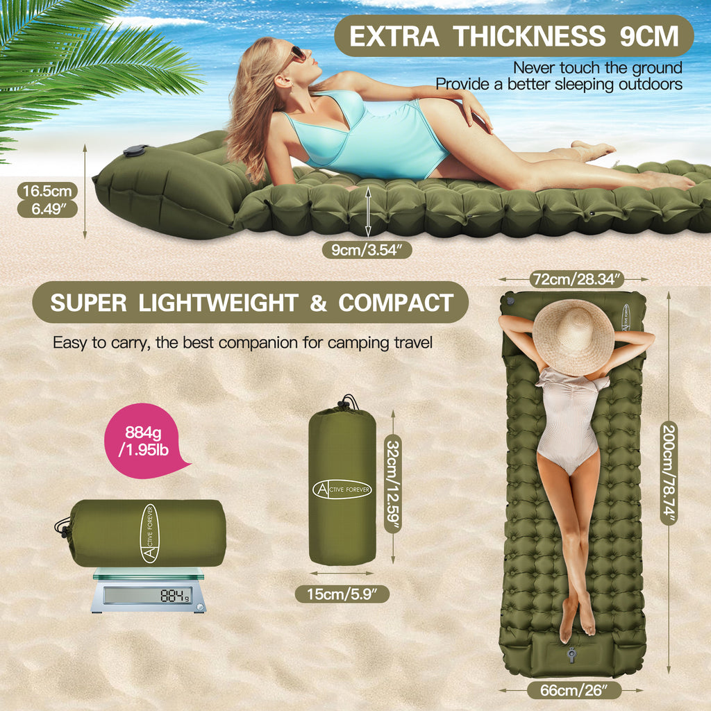Sleeping Pad with Inflatable Camping Mat Pillow Single - product gallery image 6