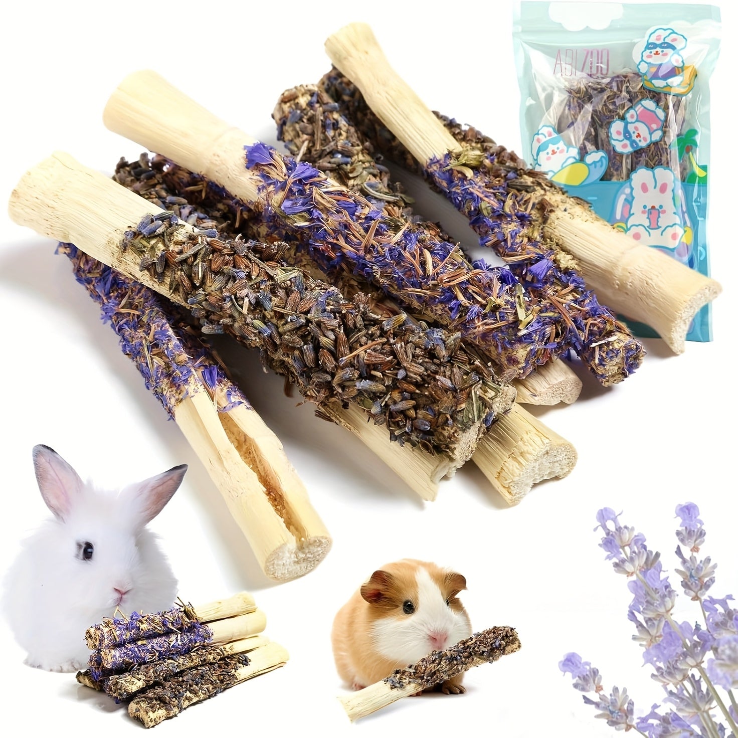Small Animal Chew Toy with Wood, Natural Apple Wood Sticks Rabbits Hamsters - 10PCS-Bamboo&Grass option