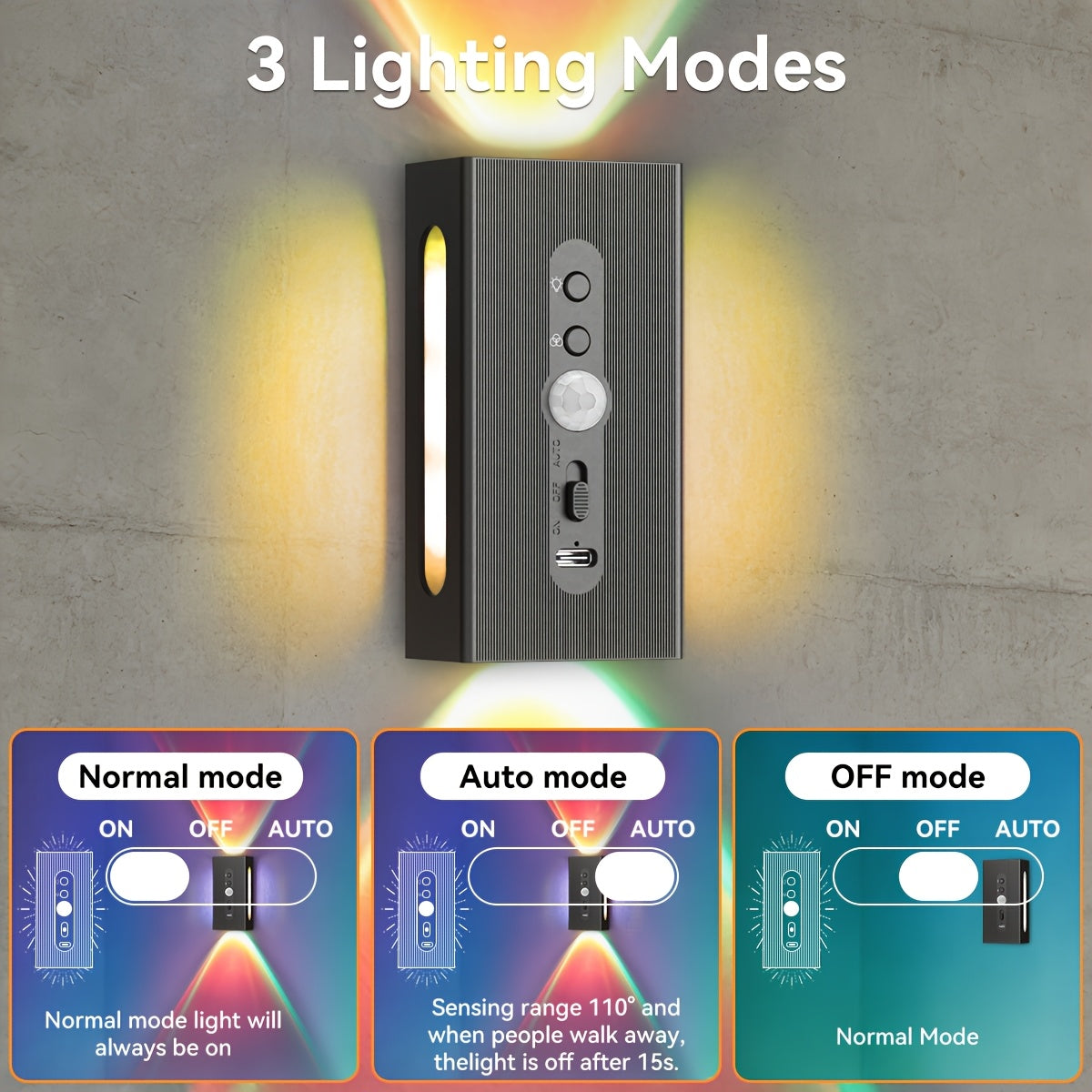 Smart LED Wall Light with Rechargeable, Wireless, 4 Pack - Black, 1PC 4in1 Lamp option