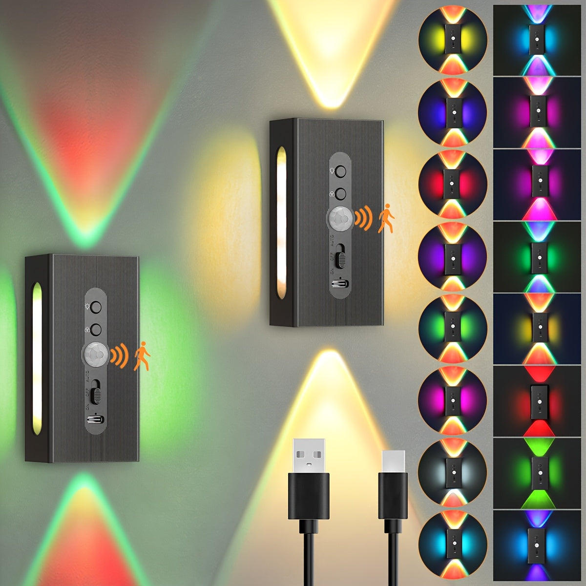 Smart LED Wall Light with Rechargeable, Wireless, 4 Pack - Black, 2PC 4in1 Lamp option