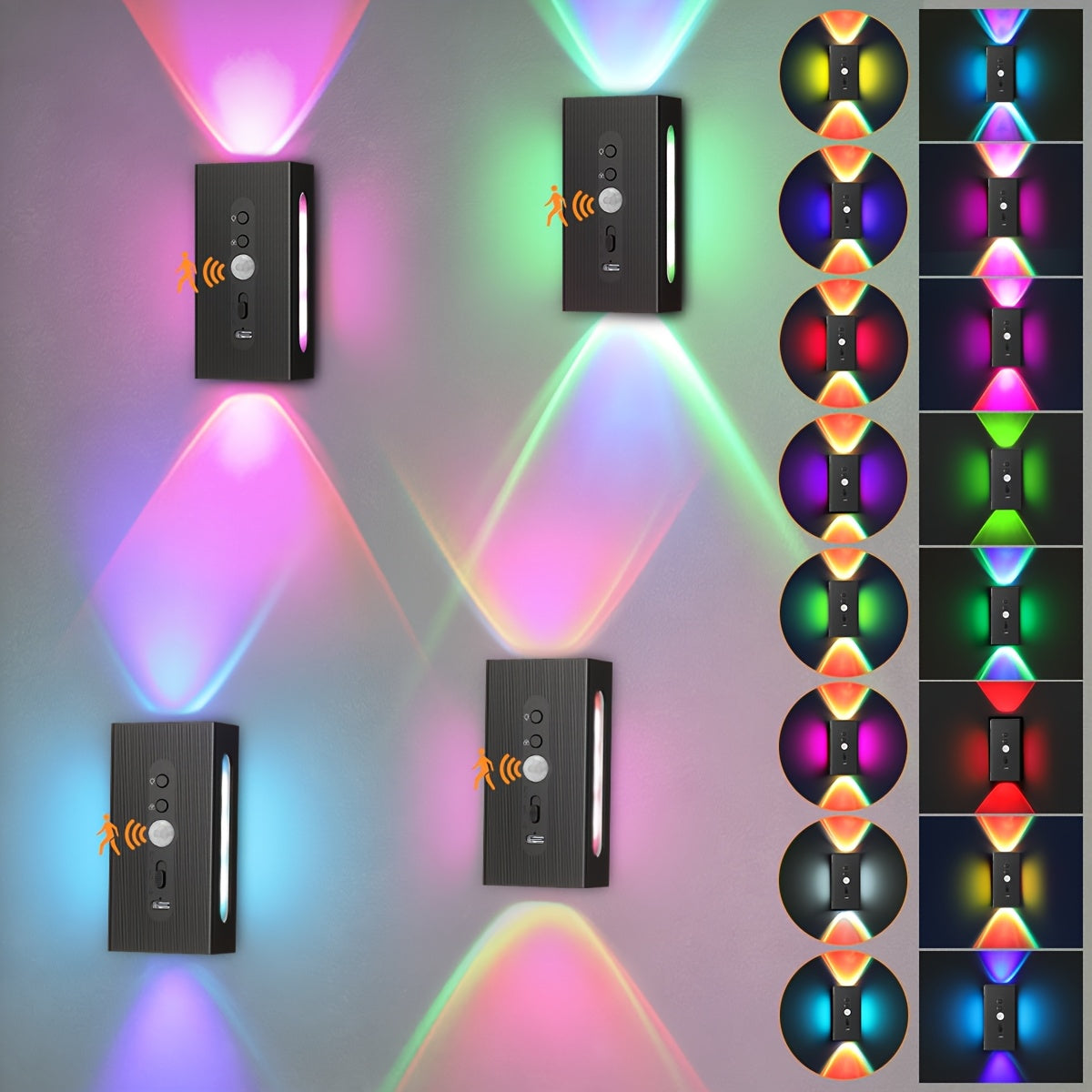 Smart LED Wall Light with Rechargeable, Wireless, 4 Pack - Black, 4PC 4in1 Lamp option