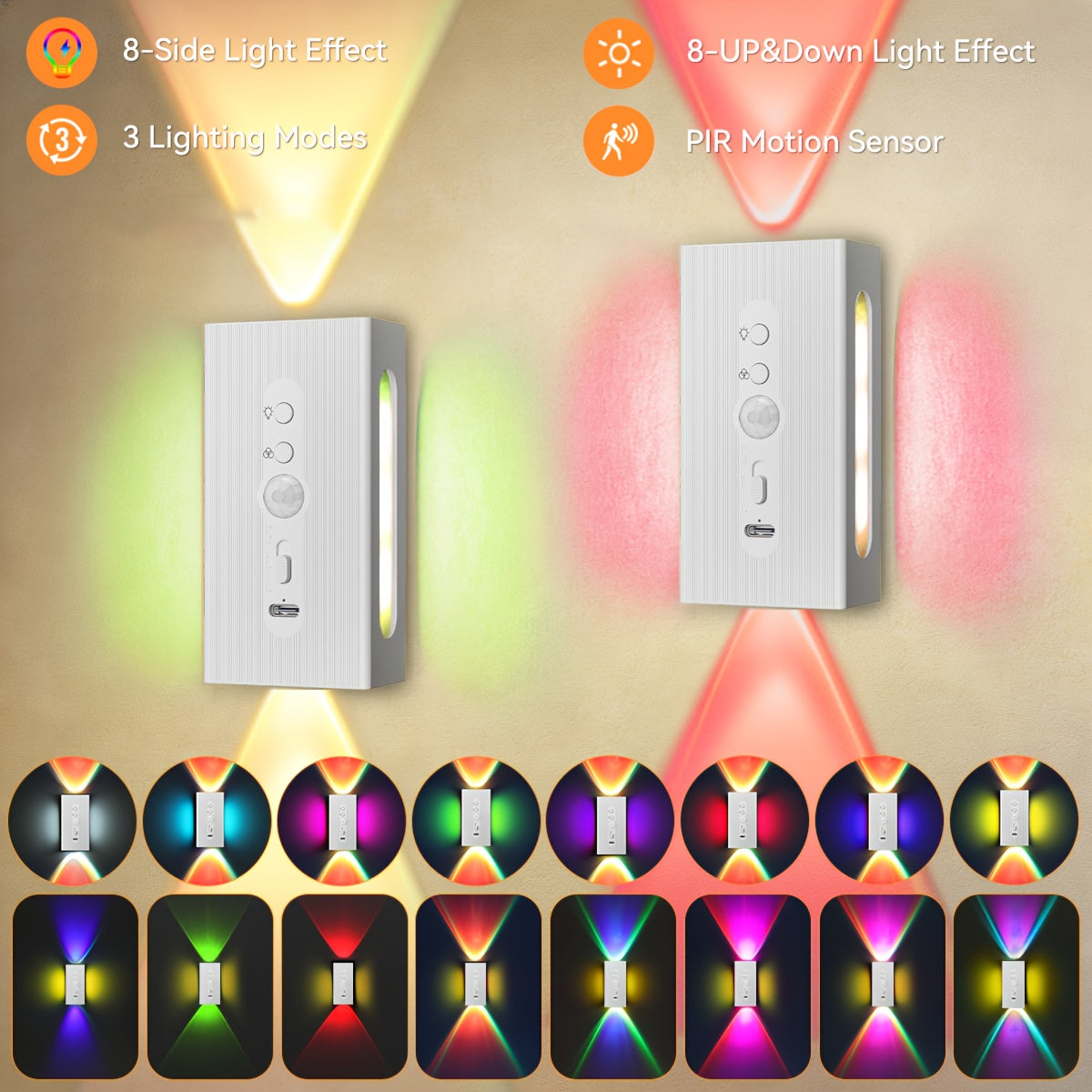 Smart LED Wall Light with Rechargeable, Wireless, 4 Pack - White, 2PC 4in1 Lamp option