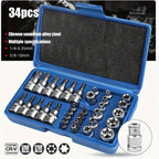 Socket Set with 34-Piece E-Torx Star Chrome Vanadium Steel