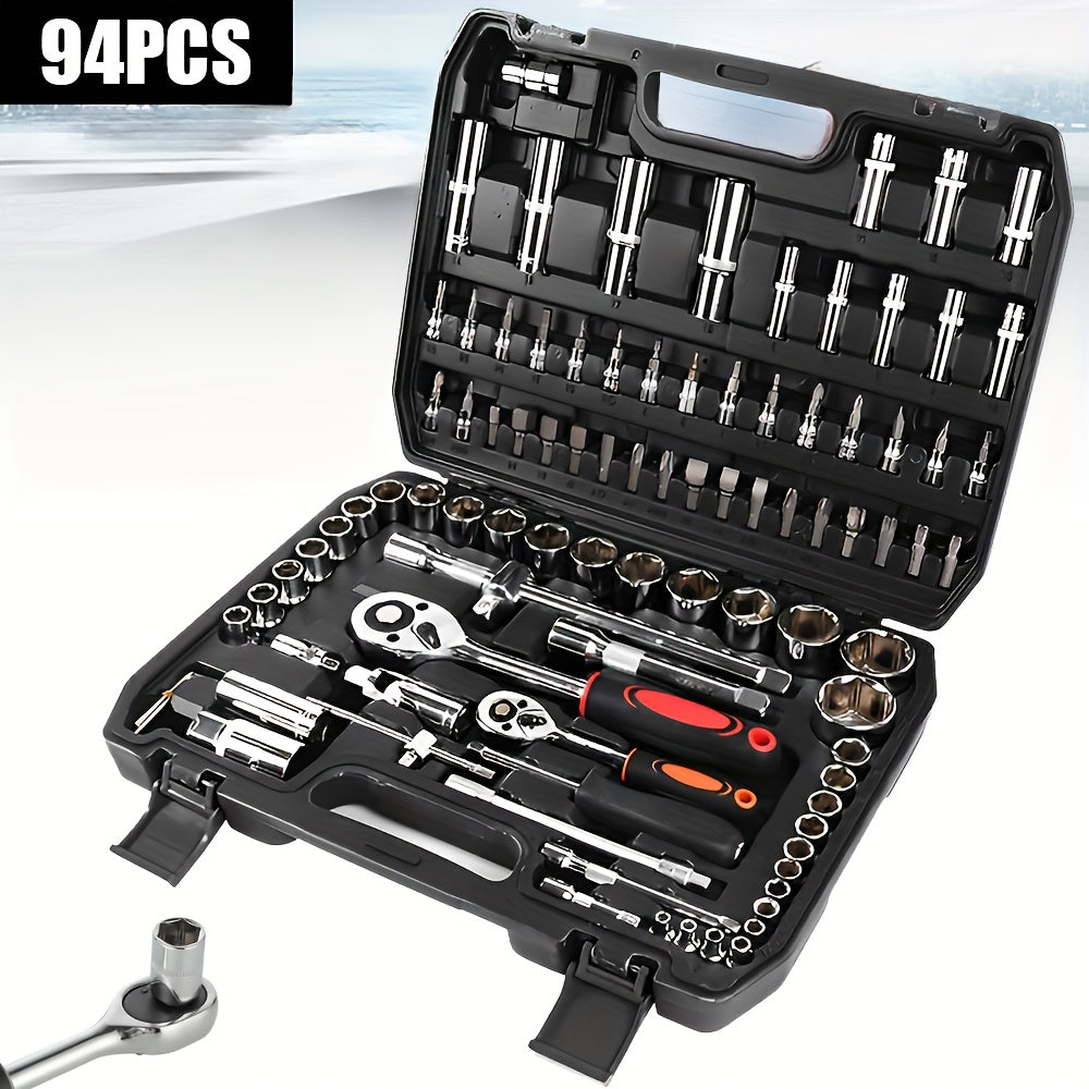 Socket Wrench Set Ratchet Box Toolbox with Carbon Steel, 94 PCS - 94 PCS option