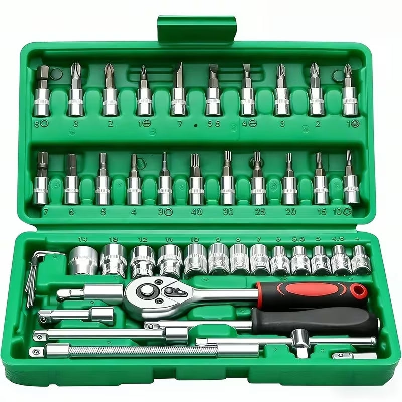 Socket & Wrench Set with Wheels, Stainless Steel, 45pc