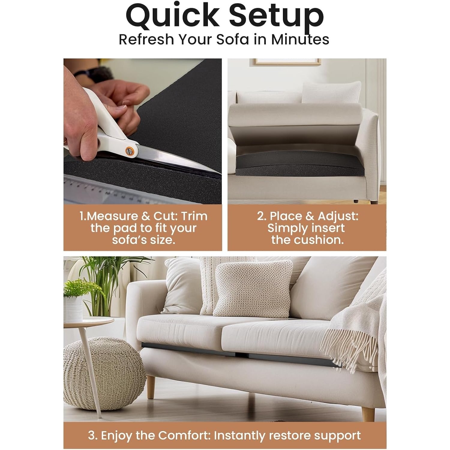 Sofa Cushion Support with 3 Pack, Pads 50x50cm High-Density Foam Couch Saver - product gallery image 6