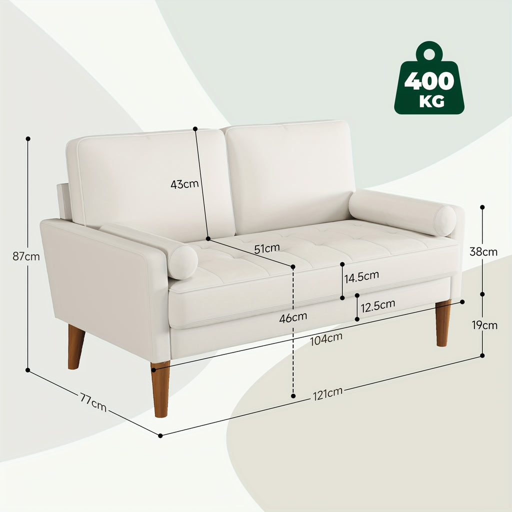 Sofa with Non-Slip, 400kg, Wood, Seater Velvet Beige Small Loveseat Couch - product gallery image 2