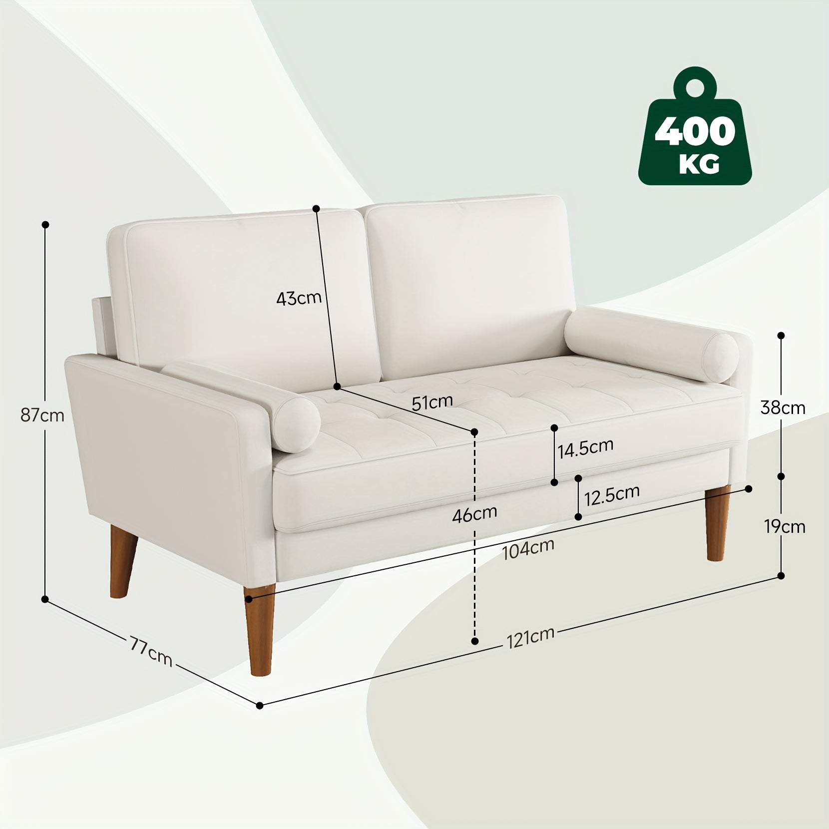Sofa with Non-Slip, 400kg, Wood, Seater Velvet Beige Small Loveseat Couch - product gallery image 2