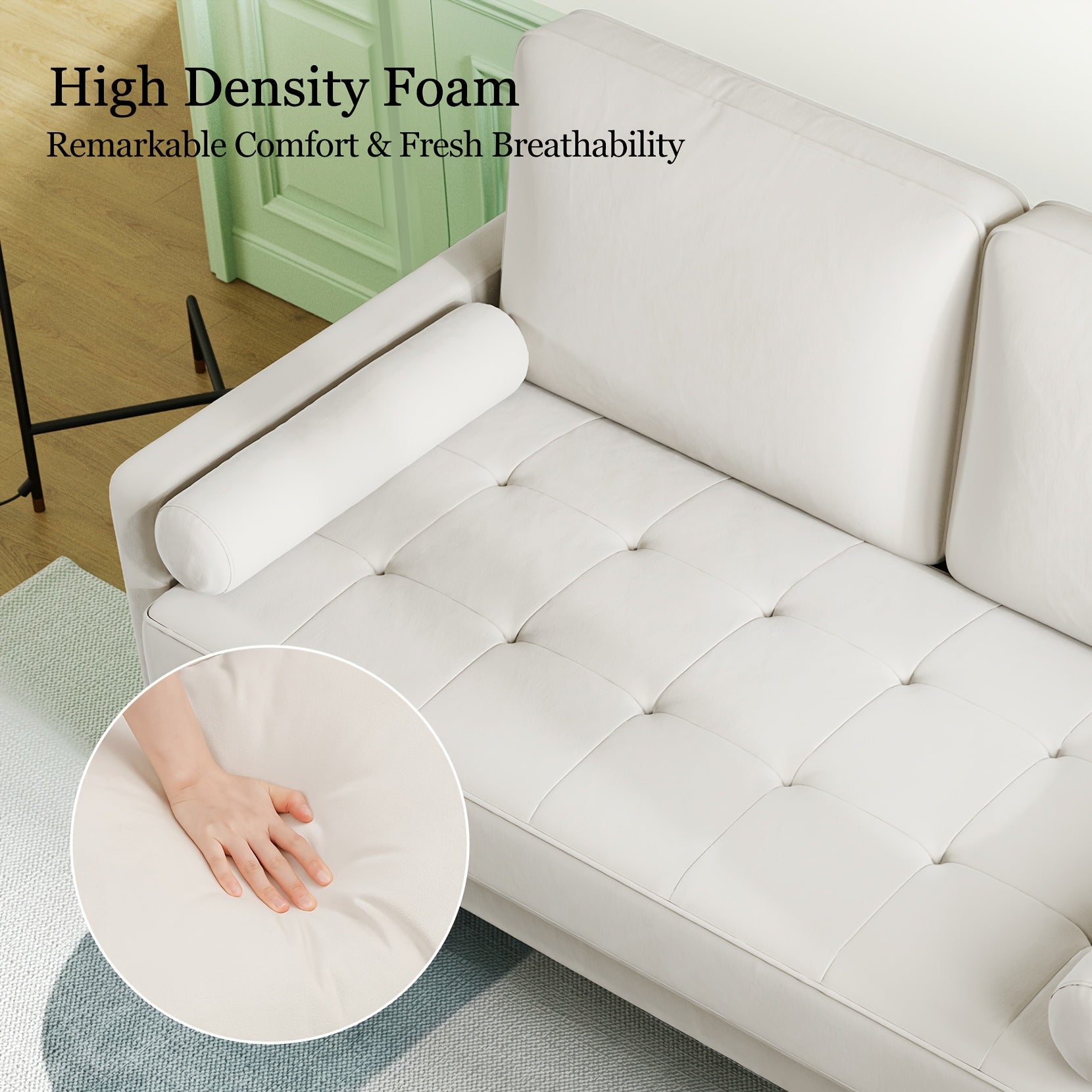 Sofa with Non-Slip, 400kg, Wood, Seater Velvet Beige Small Loveseat Couch - product gallery image 5