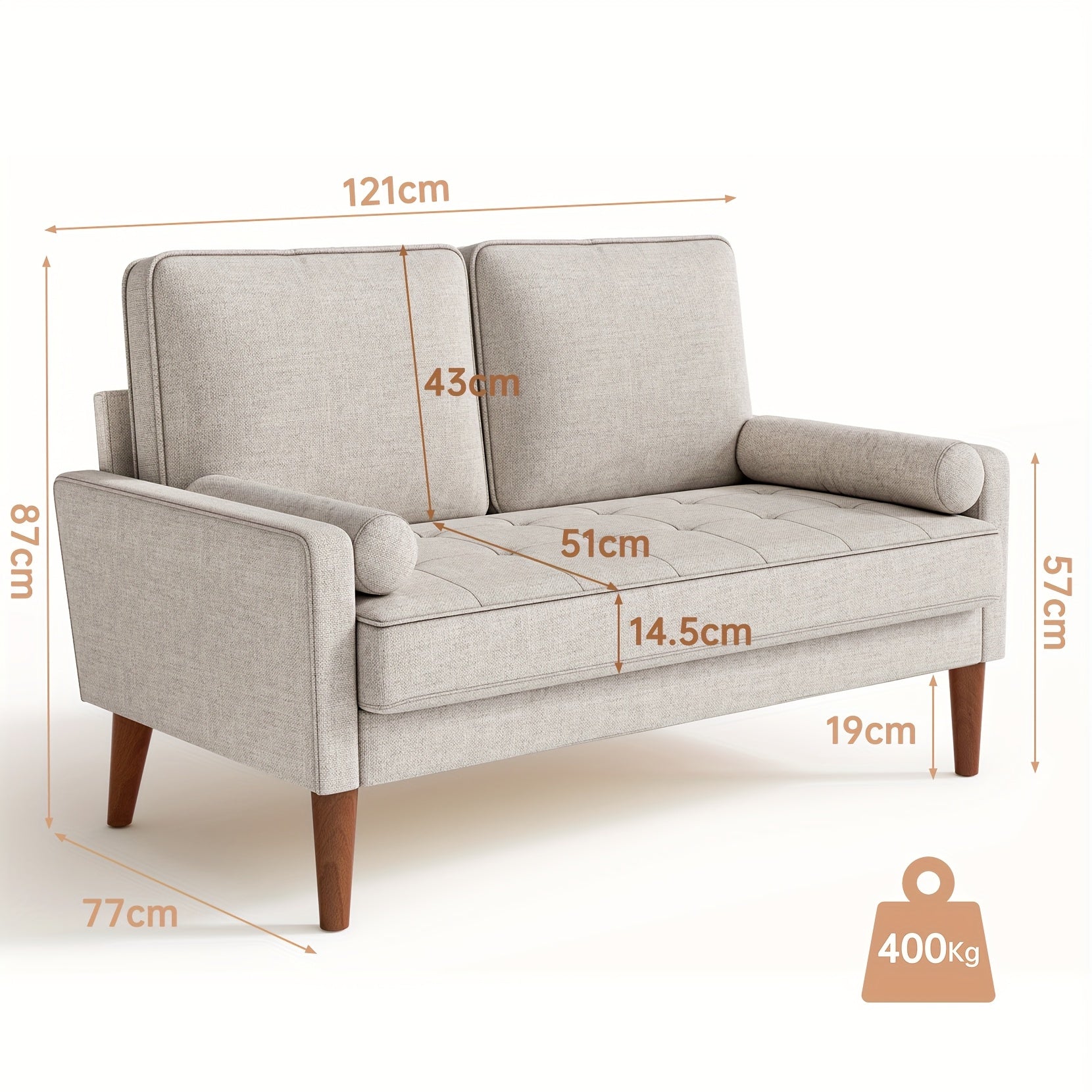 Sofa with Seater Linen Spring Cushion High Resilience - product gallery image 3
