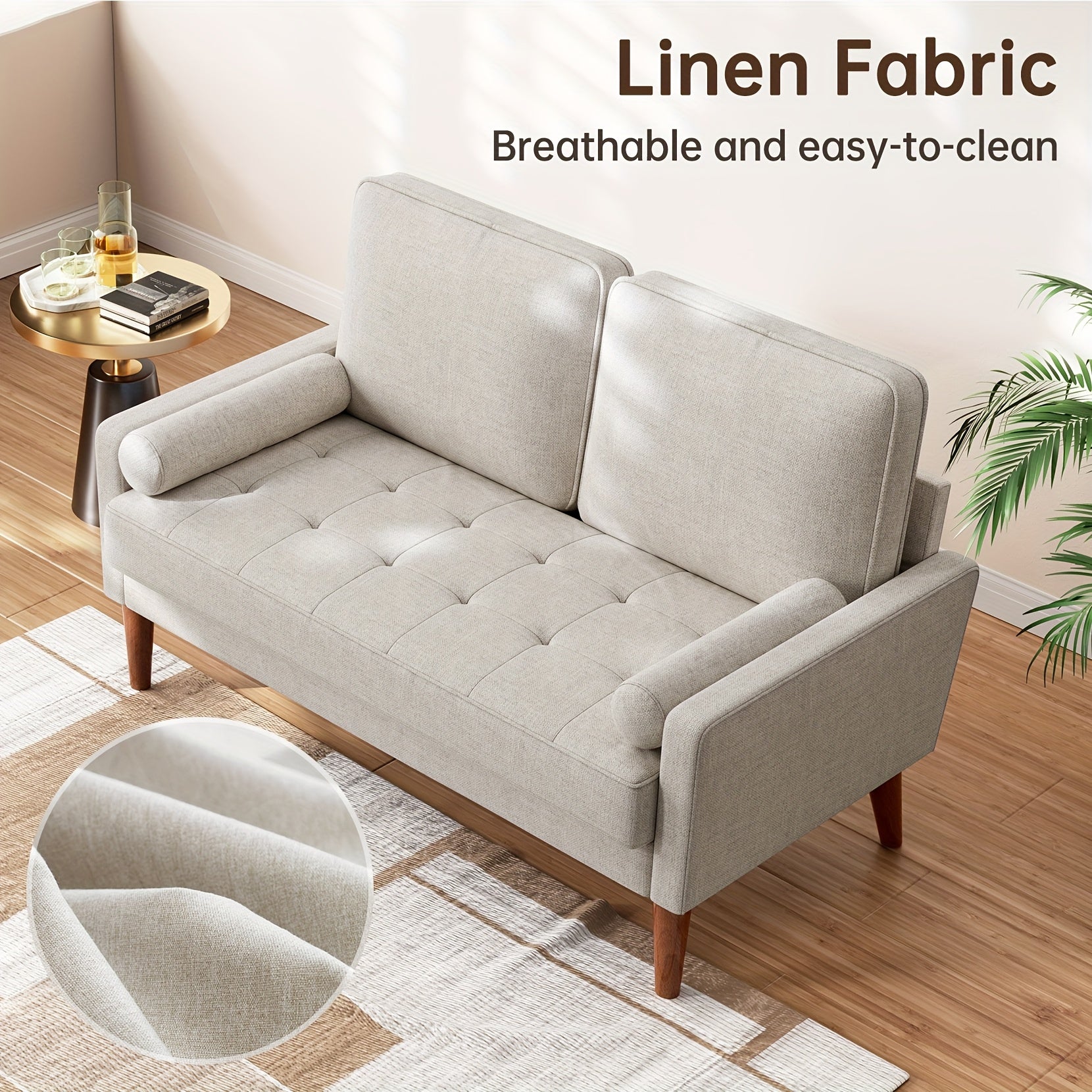 Sofa with Seater Linen Spring Cushion High Resilience - product gallery image 5