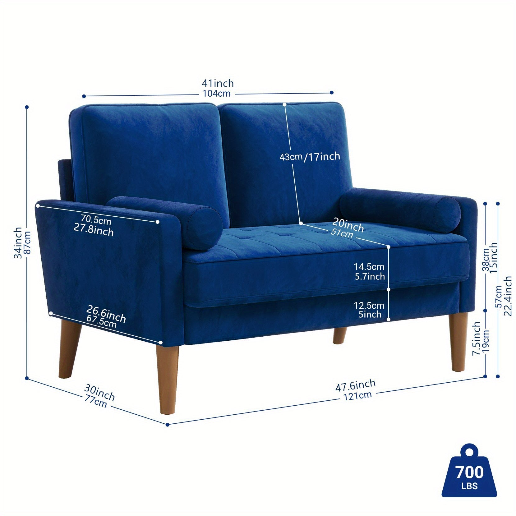 Sofa with Velvet, Small Modern Velvet 2-Seater Tufted Loveseat - product gallery image 4